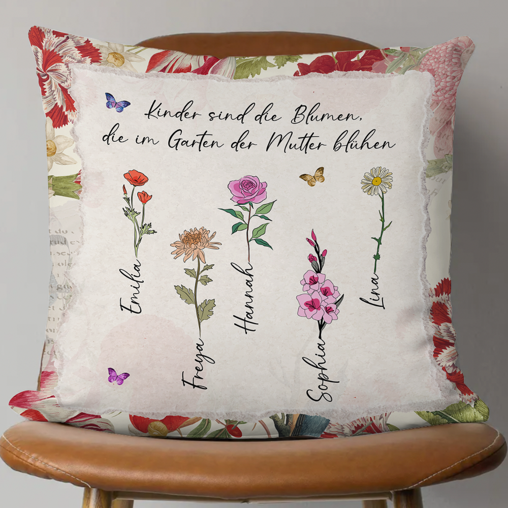 Personalisiertes Vintage Omas Mamas Blumen Kissen - Individuelles Polster Zum Muttertag - Kissen Mit Kindername Personalisiert