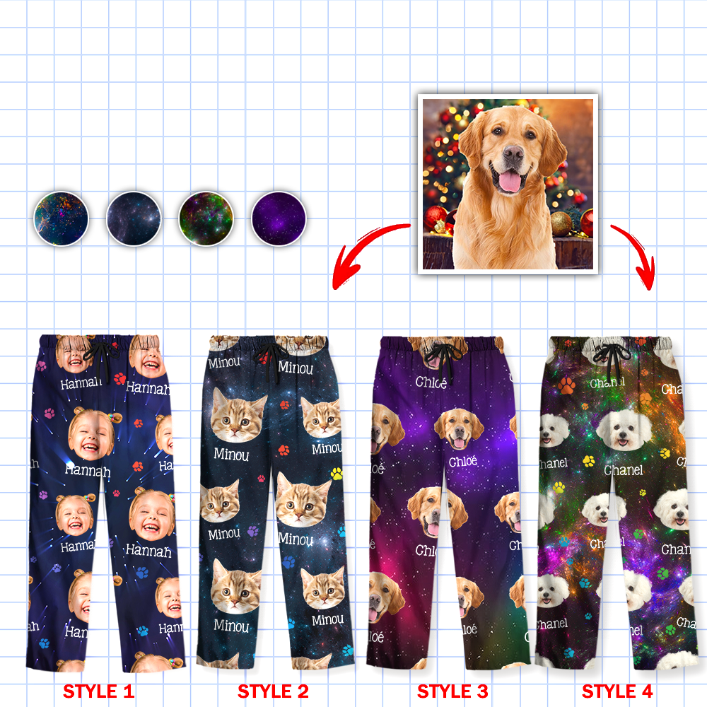 Galaxie-Pyjama-Set - Personalisierte Weihnachtspyjamas mit Hundepfoten-Foto