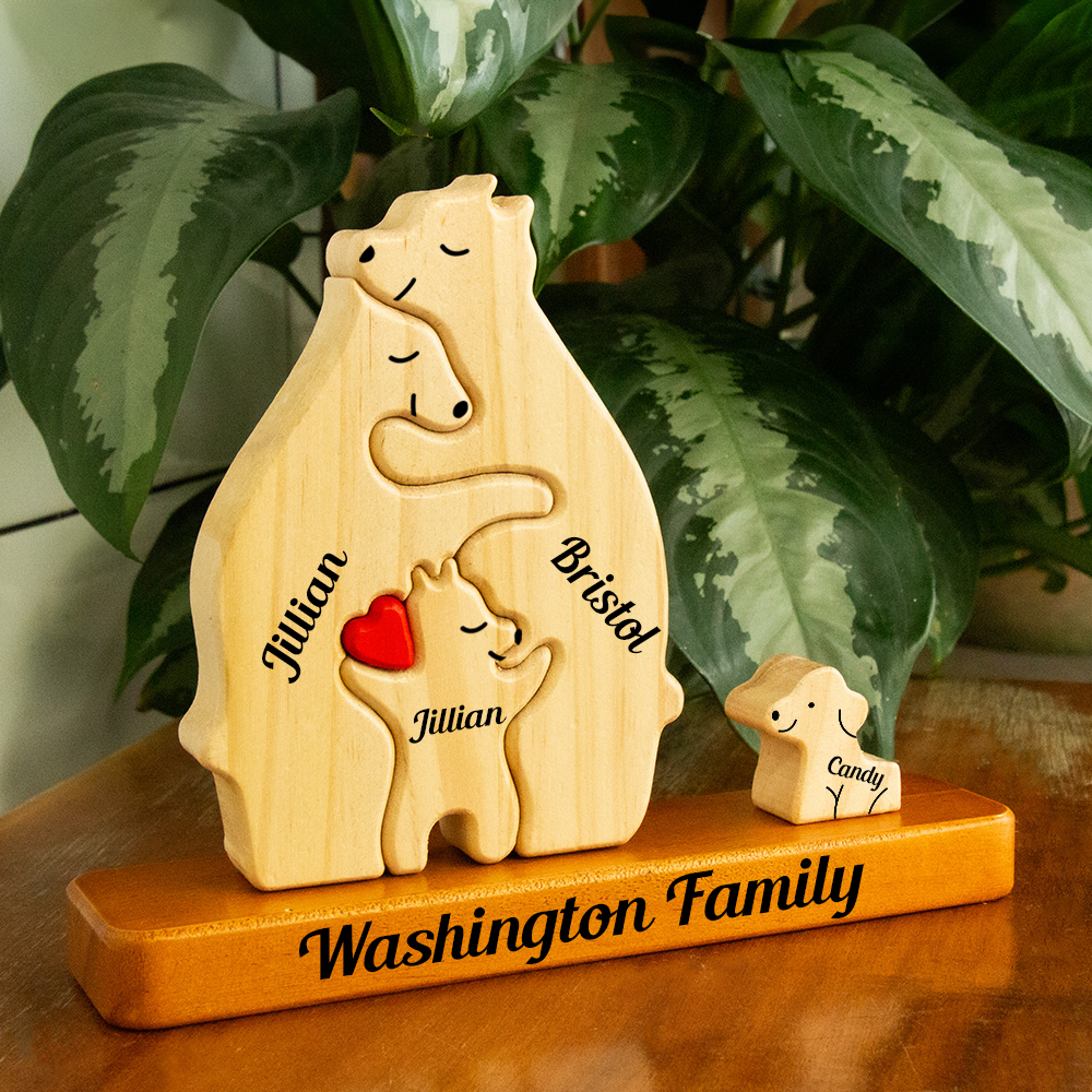 Personalisierte Bärenfamilie Holz-Puzzle – Mit 2-9 Namen, Als Tischdekoration Oder Familien-Geschenk