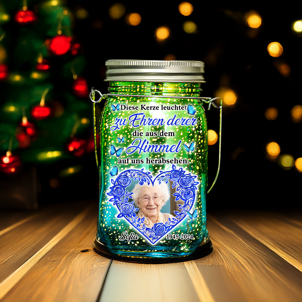 Personalisierte Foto-Mason Jar Solarlampen – In Liebevolle Erinnerung Solarlampen – Weihnachtsgeschenk, Trauergeschenk für Familienmitglieder