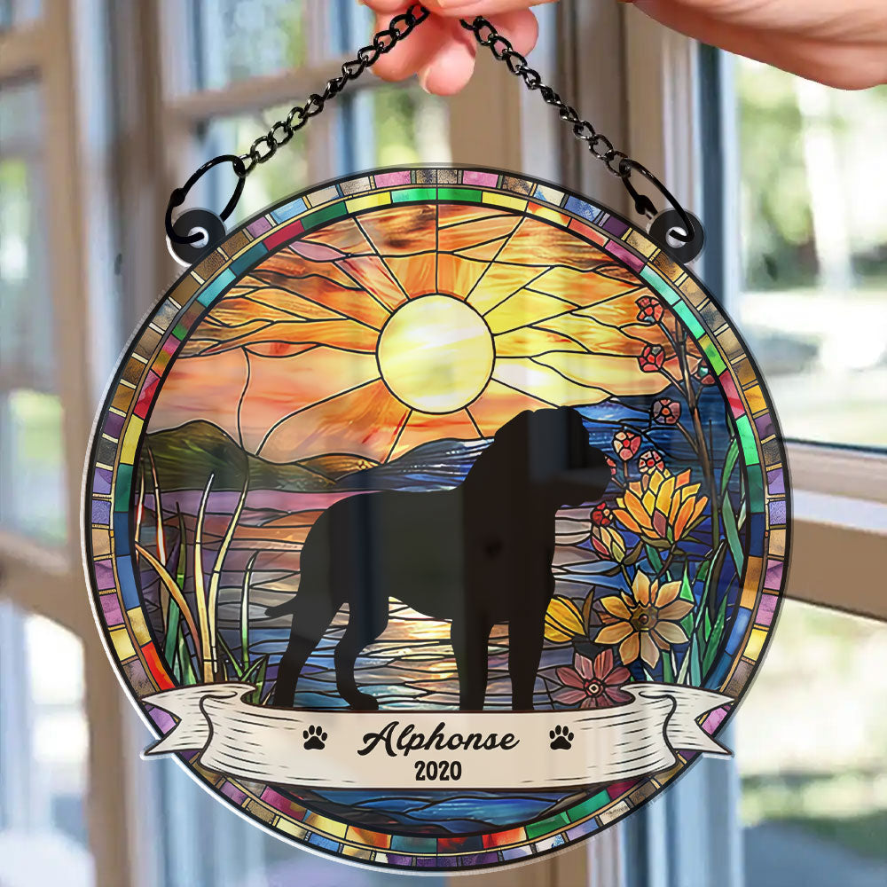 Individueller Hund-Suncatcher mit Name und Datum - Personalisierter Hund-Gedenk-Sonnenfänger - Hund-Geschenk - In Liebevollem Andenken
