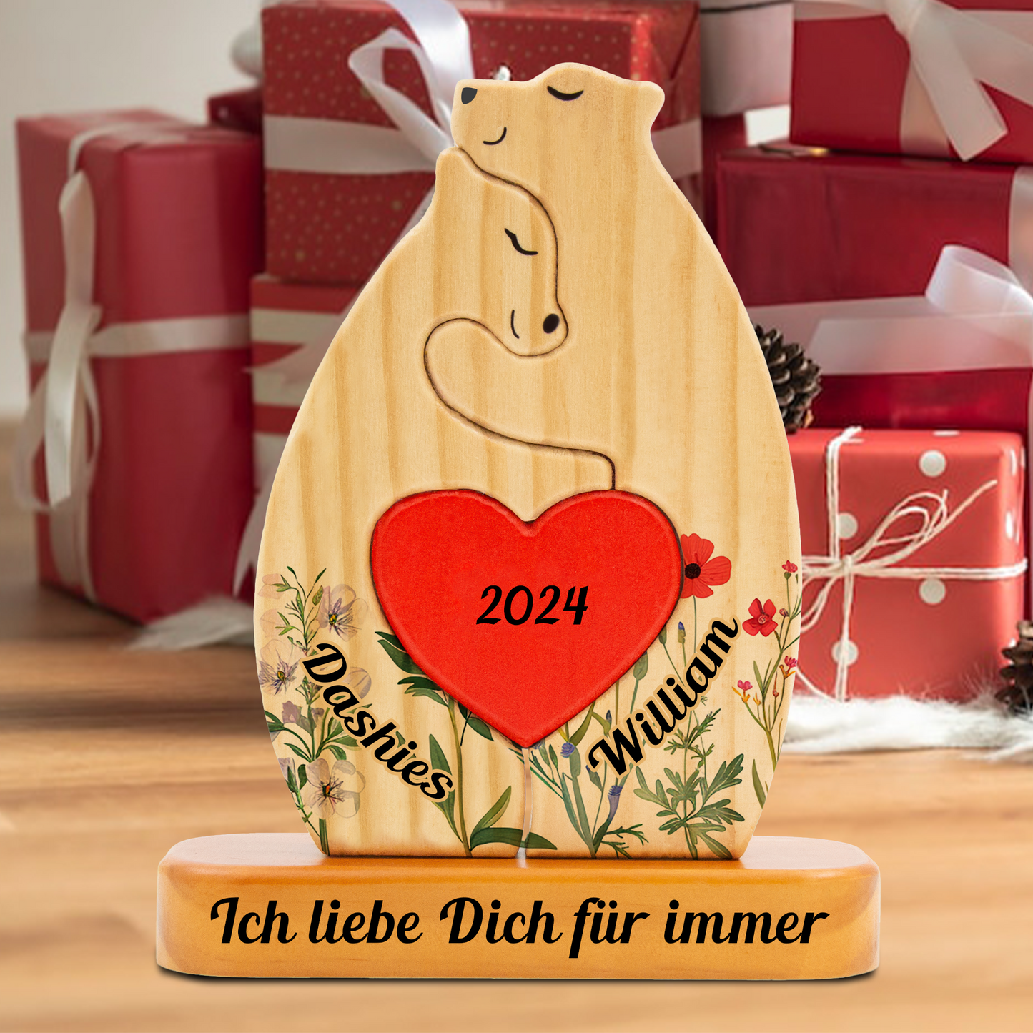 Holzpuzzle Bärenfamilie mit Namen - Familienerinnerungsstück - Geschenk zum Muttertag, Erntedankfest, Weihnachten