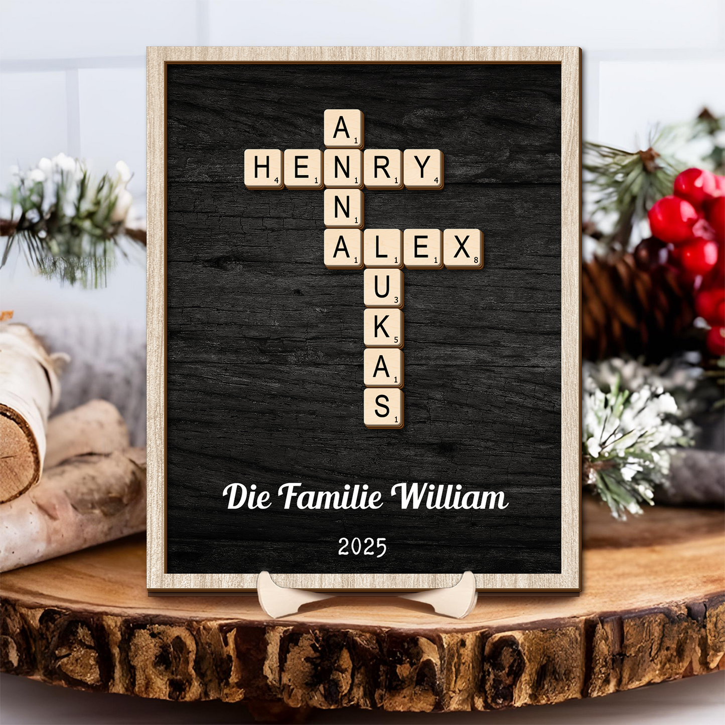 Familien-Kreuzworträtsel - Kreuzworträtsel Scrabble Holzschild - Personalisiertes Geschenk für die Familie
