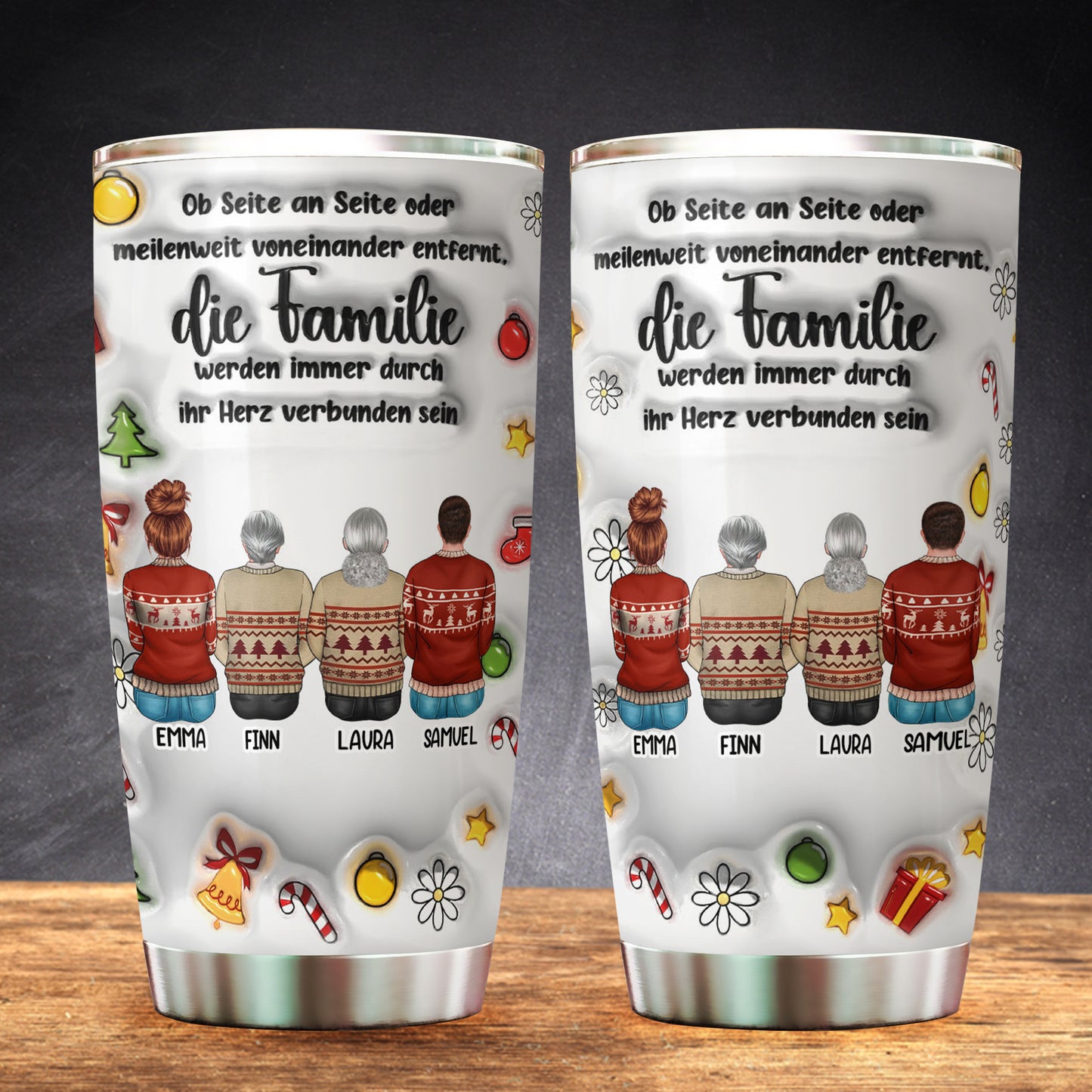 Brüder Schwestern Geschwister Beste Freunde Seite an Seite - Personalisierter 3D-Aufblas-Effekt - Tumbler 20oz Weihnachten
