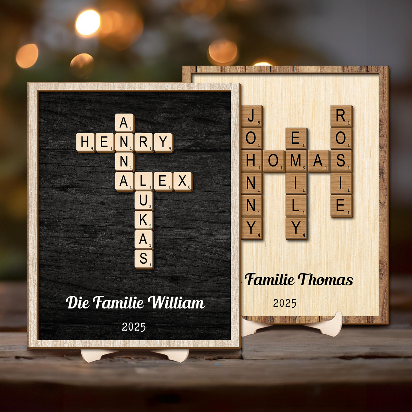 Familien-Kreuzworträtsel - Kreuzworträtsel Scrabble Holzschild - Personalisiertes Geschenk für die Familie