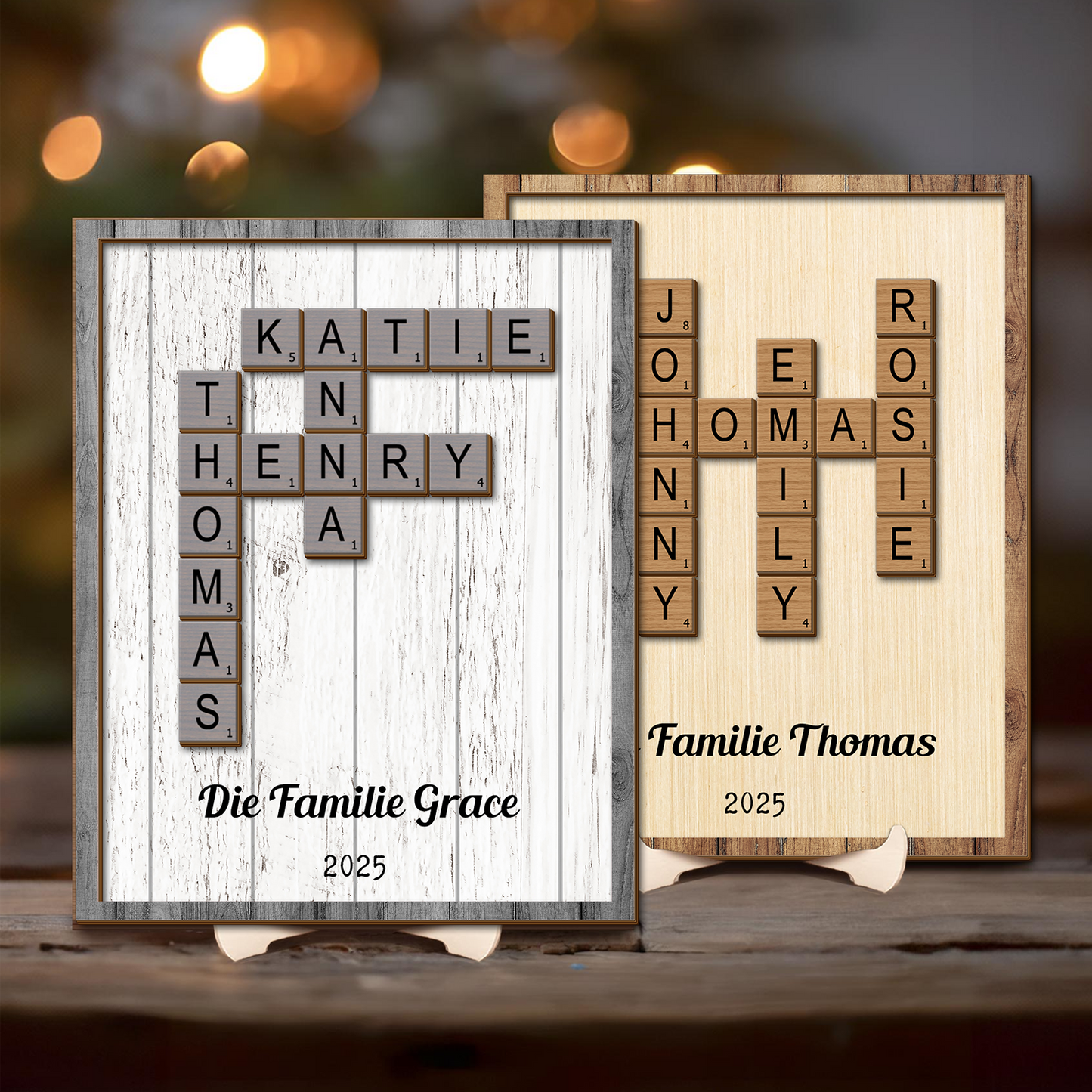 Familien-Kreuzworträtsel - Kreuzworträtsel Scrabble Holzschild - Personalisiertes Geschenk für die Familie