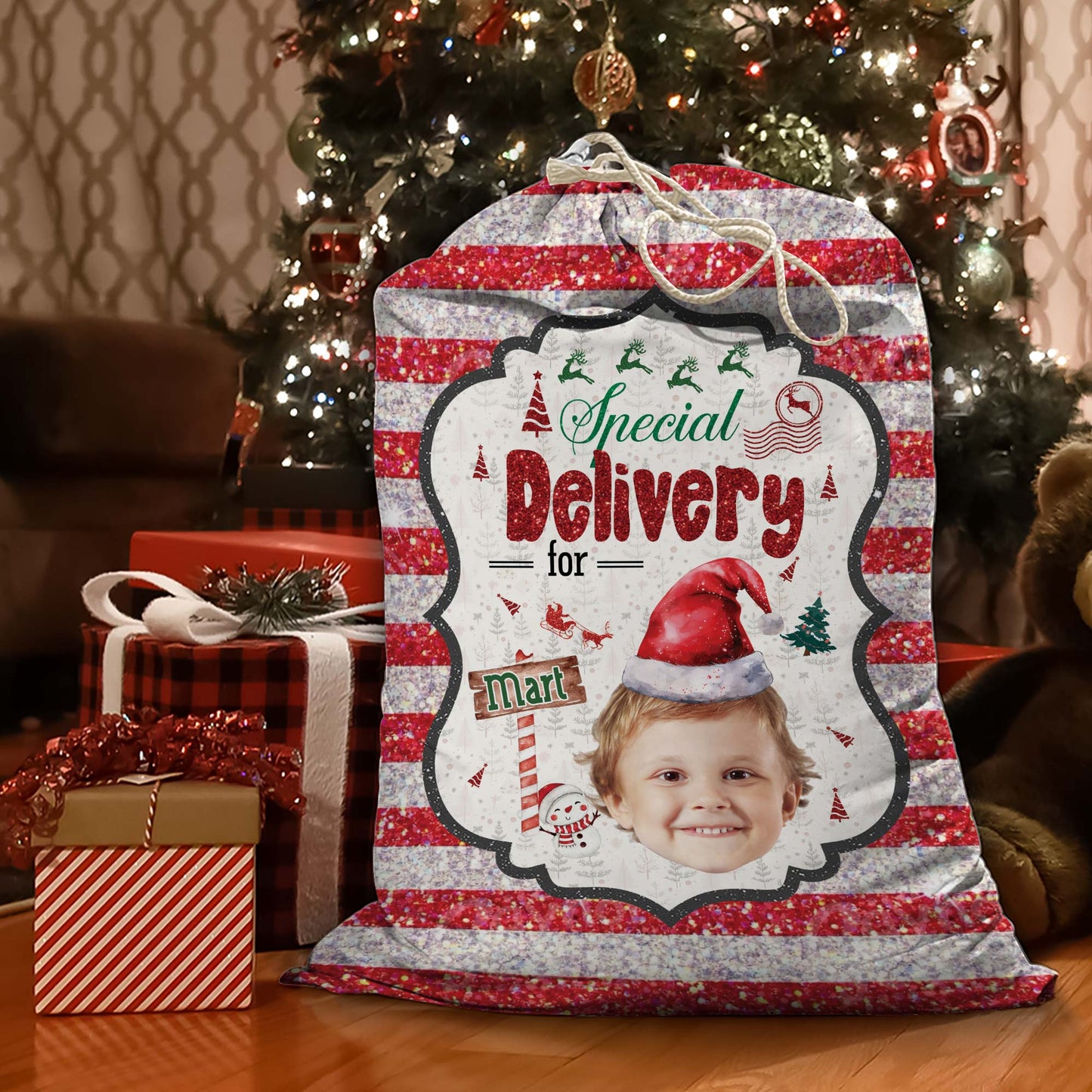 Glitzernde Weihnachts-Sonderlieferung Geschenksack - Personalisierter Weihnachtsmannsack für Kinder und Erwachsene und Tiere