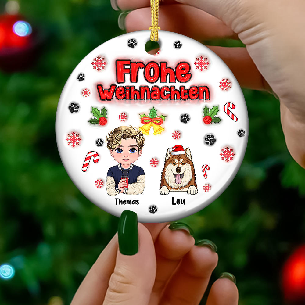 Personalisierte Merry Woofmas Hundemama Ornament - 3D Aufgeblasener Effekt Keramik Weihnachtsornament
