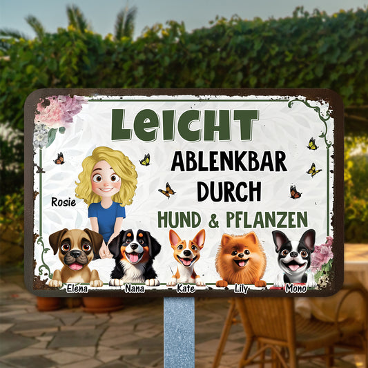 Leicht Ablenkbar Durch Hunde Und Pflanzen - Plaque En Métal Pour Amoureux Des Animaux