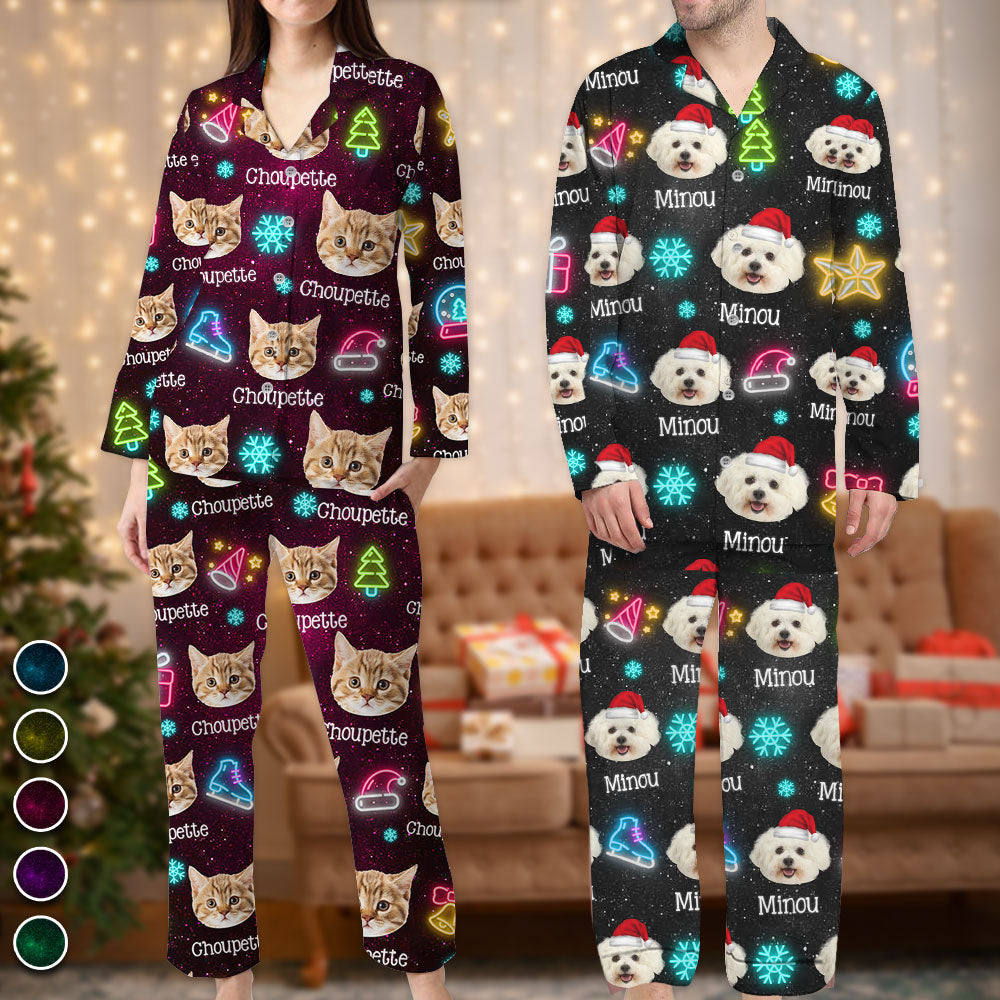 Lustige Weihnachtsfoto-Pyjama-Set mit Leuchtmotiven - Personalisierte Weihnachtspyjamas