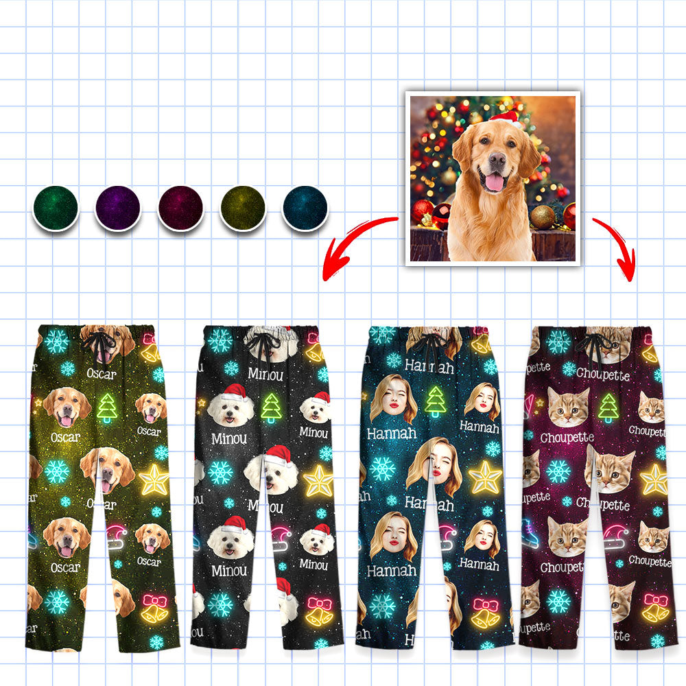 Lustige Weihnachtsfoto-Pyjama-Set mit Leuchtmotiven - Personalisierte Weihnachtspyjamas