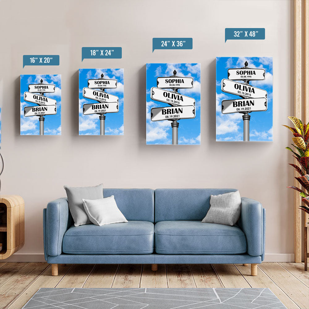 Personalisiertes Vintage-Straßenschild Leinwand mit Namen - Individueller Name Richtungsschild-Druck - Familiennamen Geburtsdatum Schild Leinwand