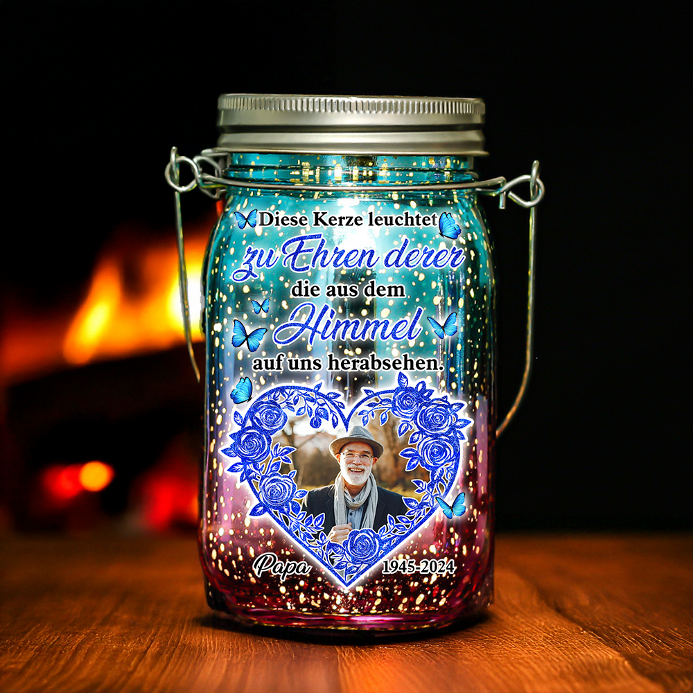 Personalisierte Foto-Mason Jar Solarlampen – In Liebevolle Erinnerung Solarlampen – Weihnachtsgeschenk, Trauergeschenk für Familienmitglieder