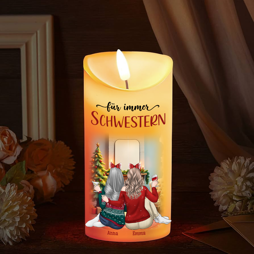Für immer Schwestern - Personalisierte LED-Kerze für beste Freundinnen - Weihnachtsgeschenk für Besties, Schwestern