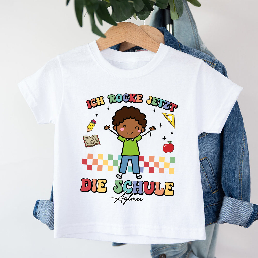 Ich Rocke Jetzt Die Schule T-Shirt - Personalisiertes Kleinkind T-Shirt - Geschenk zum Schulanfang für Kinder