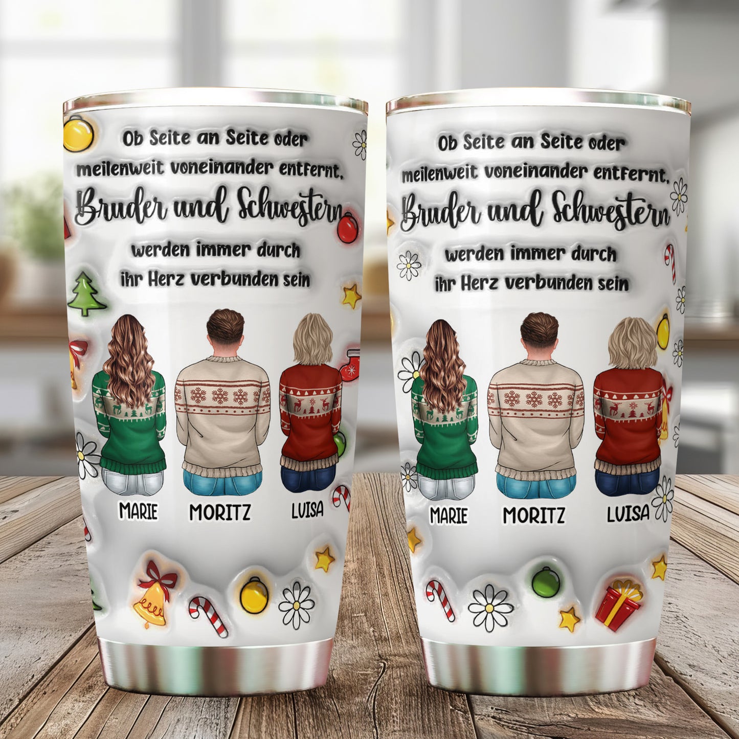 Brüder Schwestern Geschwister Beste Freunde Seite an Seite - Personalisierter 3D-Aufblas-Effekt - Tumbler 20oz Weihnachten