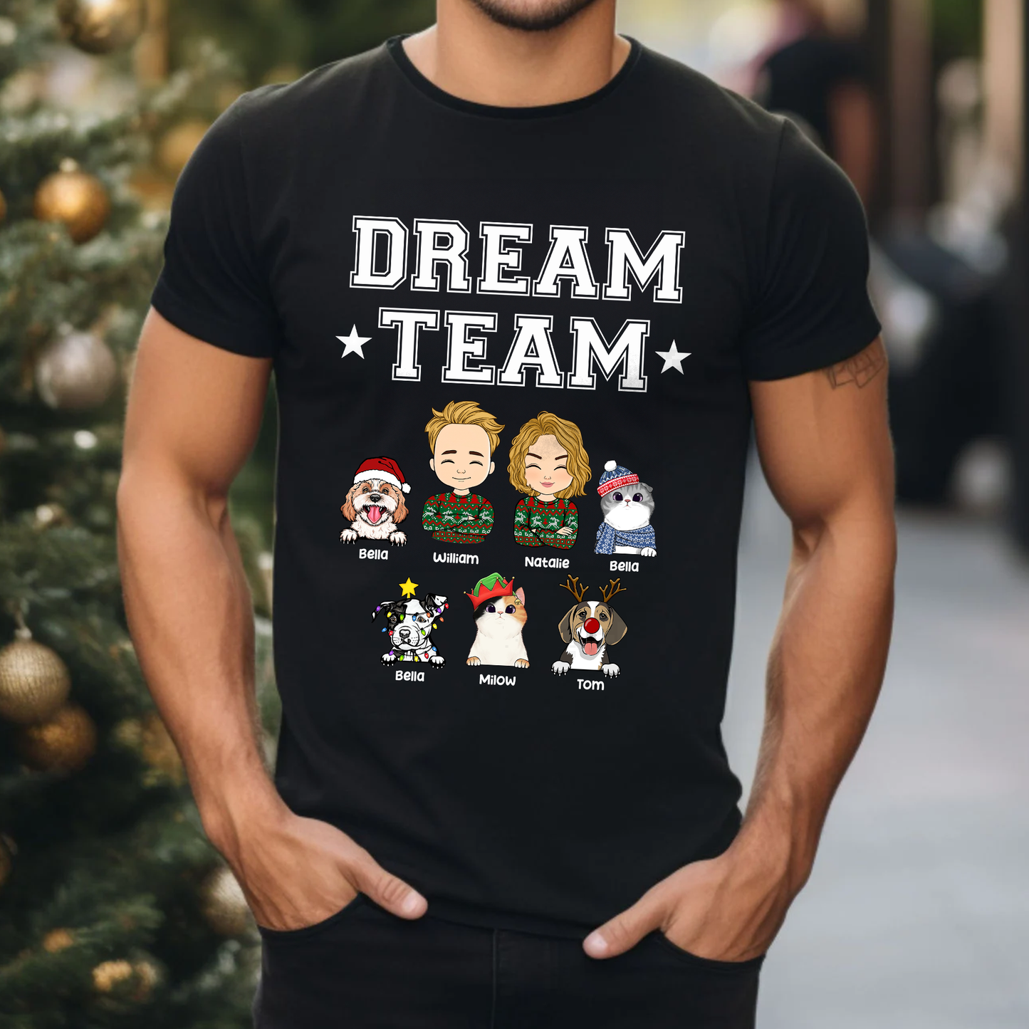 Personalisiertes Dream Team Haustierliebhaber T-Shirt - T-Shirt für Hundebesitzer & Katzenbesitzer - Weihnachtsgeschenk für Familie