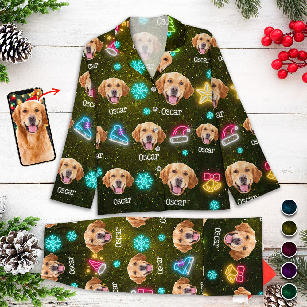Lustige Weihnachtsfoto-Pyjama-Set mit Leuchtmotiven - Personalisierte Weihnachtspyjamas