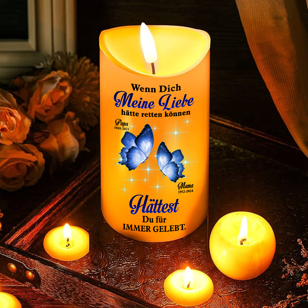 Diese Kerze leuchtet als liebevolle Erinnerung - Personalisierte LED-Gedenkkerze - Weihnachtsgeschenk, Kondolenzgeschenk für Familienmitglieder