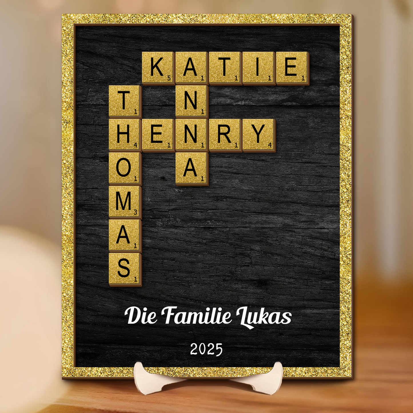 Familien-Kreuzworträtsel - Kreuzworträtsel Scrabble Holzschild - Personalisiertes Geschenk für die Familie