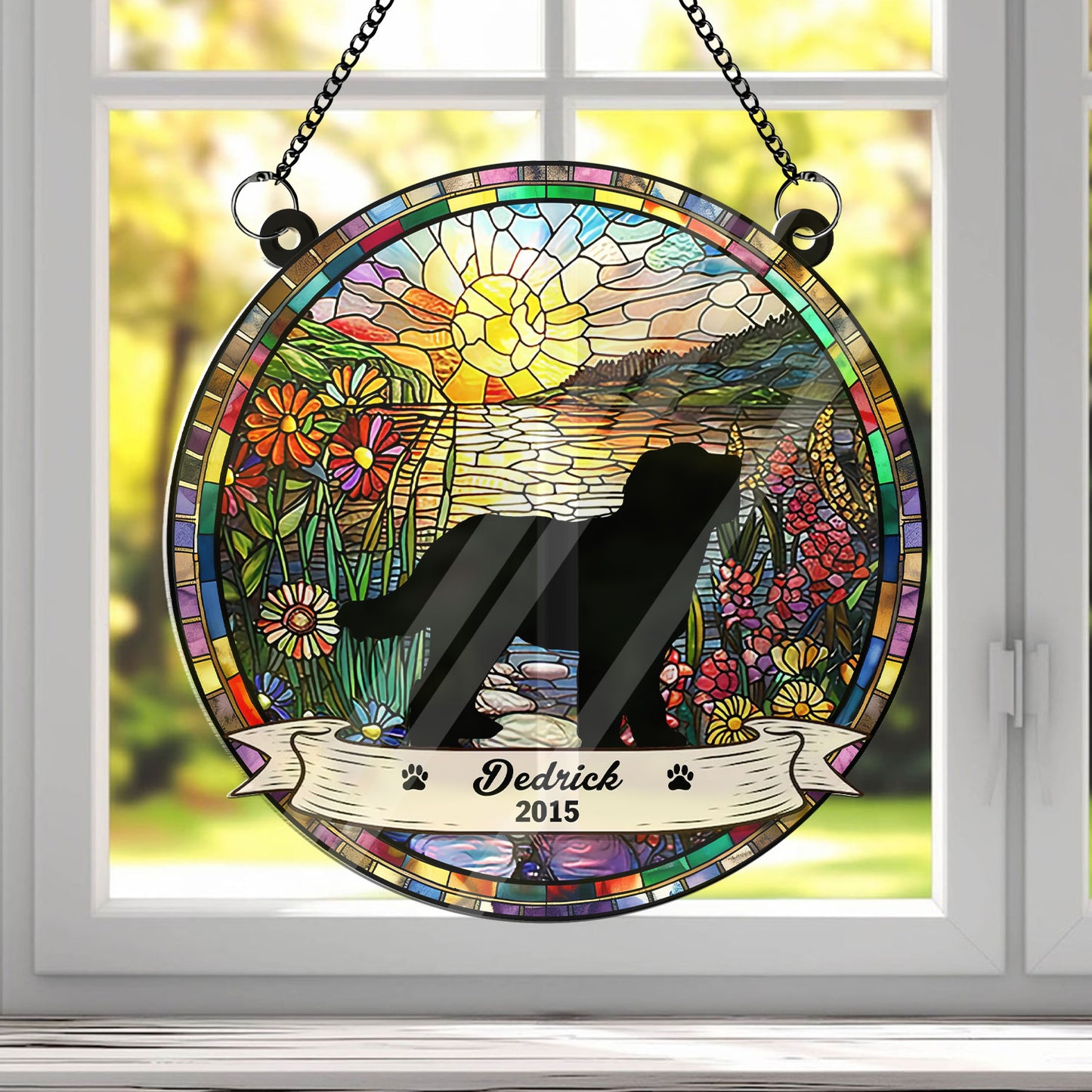 Individueller Hund-Suncatcher mit Name und Datum - Personalisierter Hund-Gedenk-Sonnenfänger - Hund-Geschenk - In Liebevollem Andenken