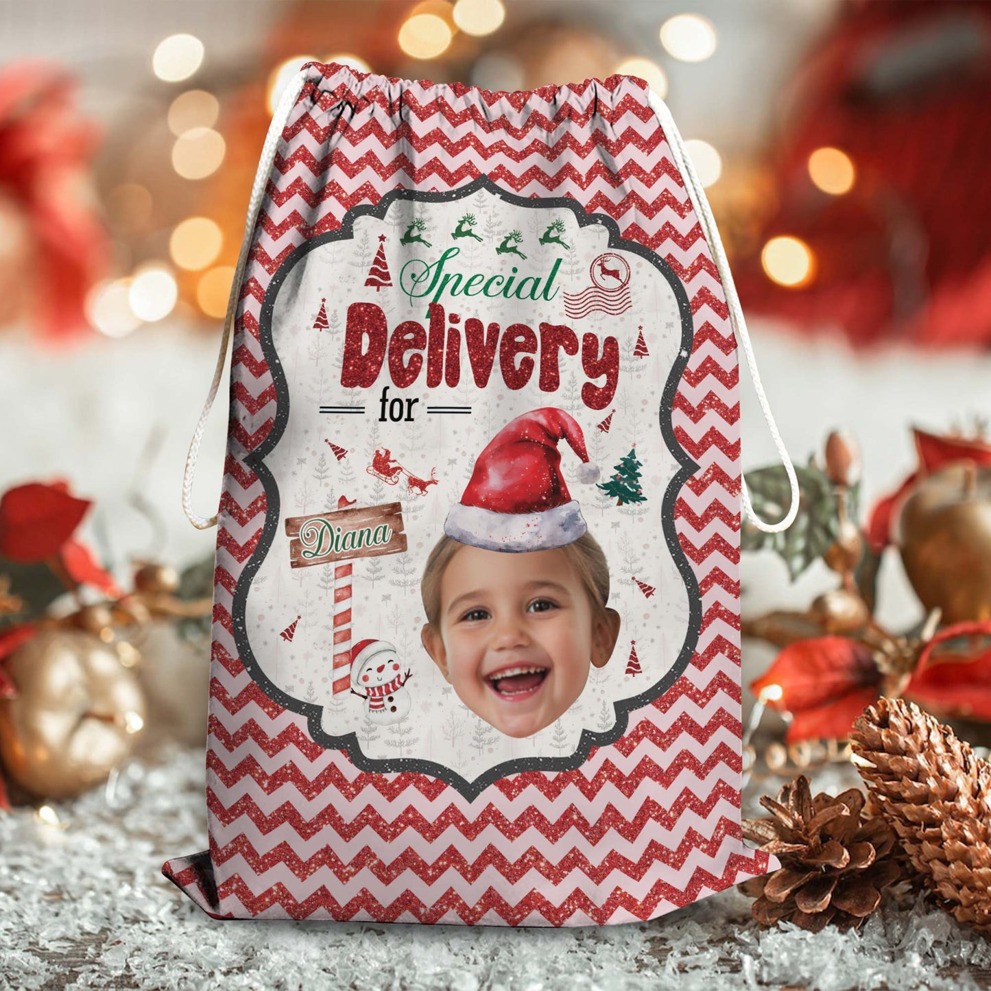 Glitzernde Weihnachts-Sonderlieferung Geschenksack - Personalisierter Weihnachtsmannsack für Kinder und Erwachsene und Tiere