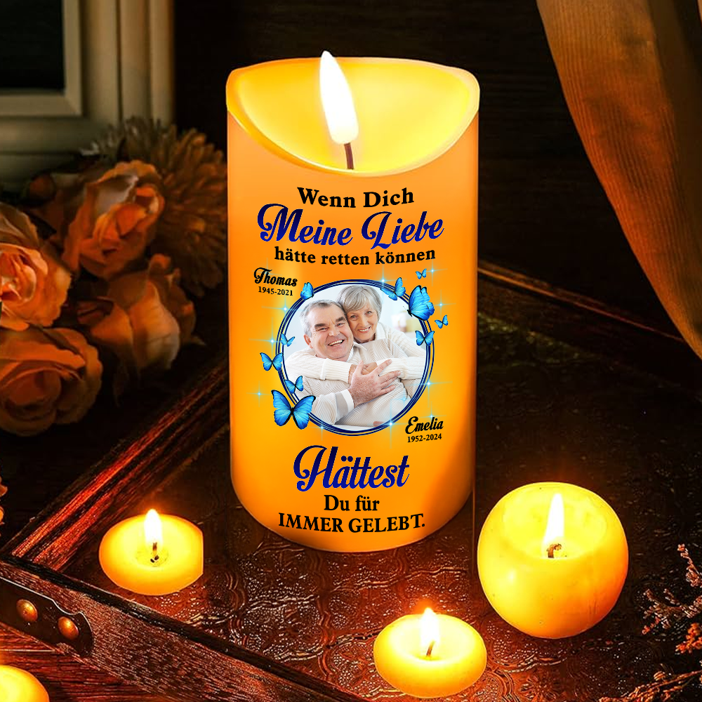 Diese Kerze leuchtet als liebevolle Erinnerung - Personalisierte LED-Gedenkkerze - Weihnachtsgeschenk, Kondolenzgeschenk für Familienmitglieder