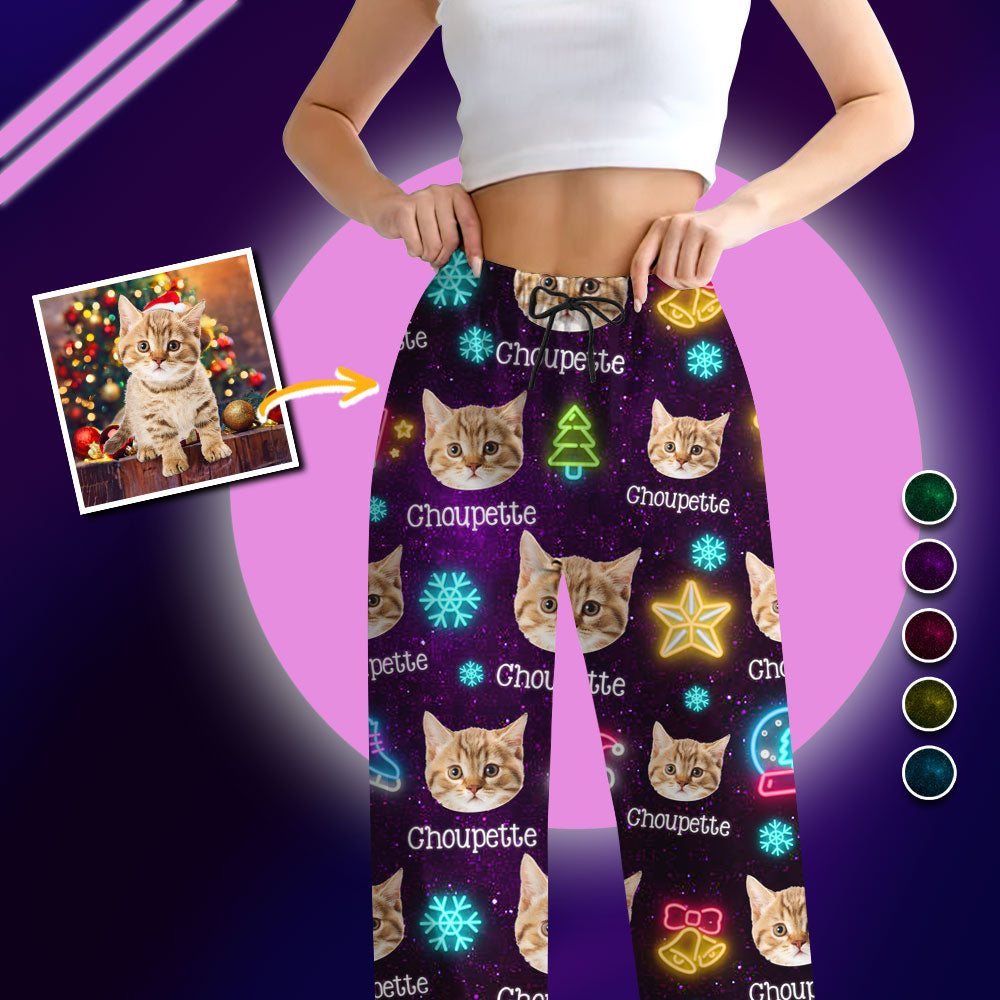 Lustige Weihnachtsfoto-Pyjama-Set mit Leuchtmotiven - Personalisierte Weihnachtspyjamas