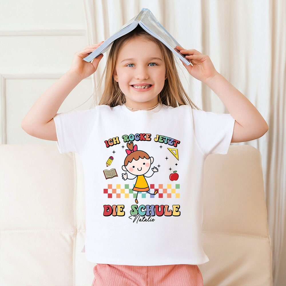 Ich Rocke Jetzt Die Schule T-Shirt - Personalisiertes Kleinkind T-Shirt - Geschenk zum Schulanfang für Kinder