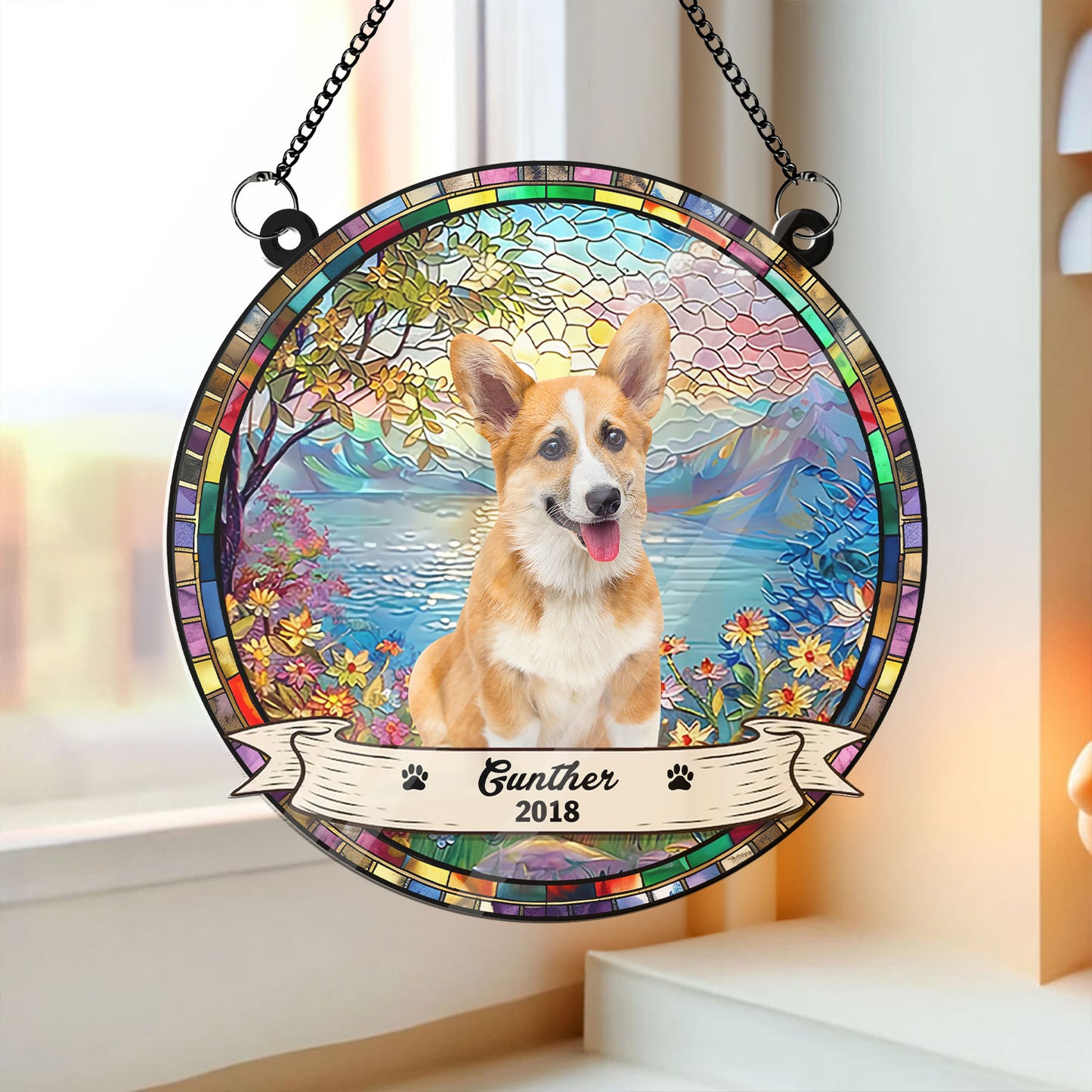Individueller Hund-Suncatcher mit Name und Datum - Personalisierter Hund-Gedenk-Sonnenfänger - Hund-Geschenk - In Liebevollem Andenken