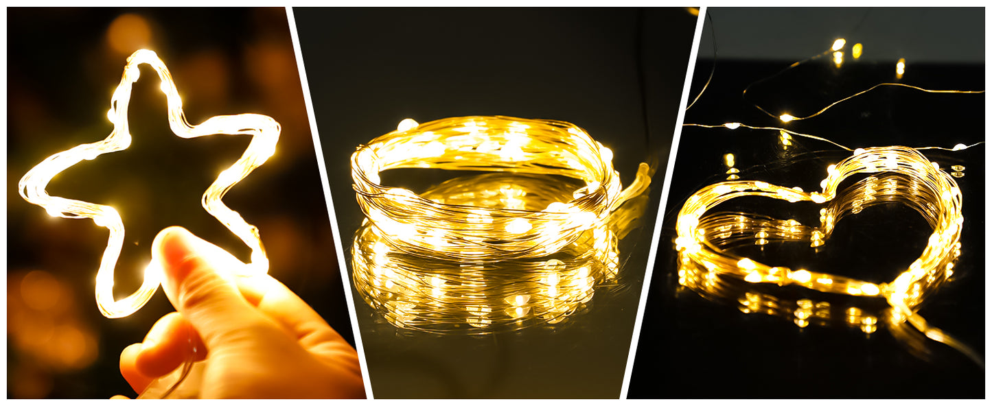 Wasserdichte LED-Lichterkette, Batteriebetrieben Lichter für Hintergrunddekoration (Warmweiß, ohne Batterie)