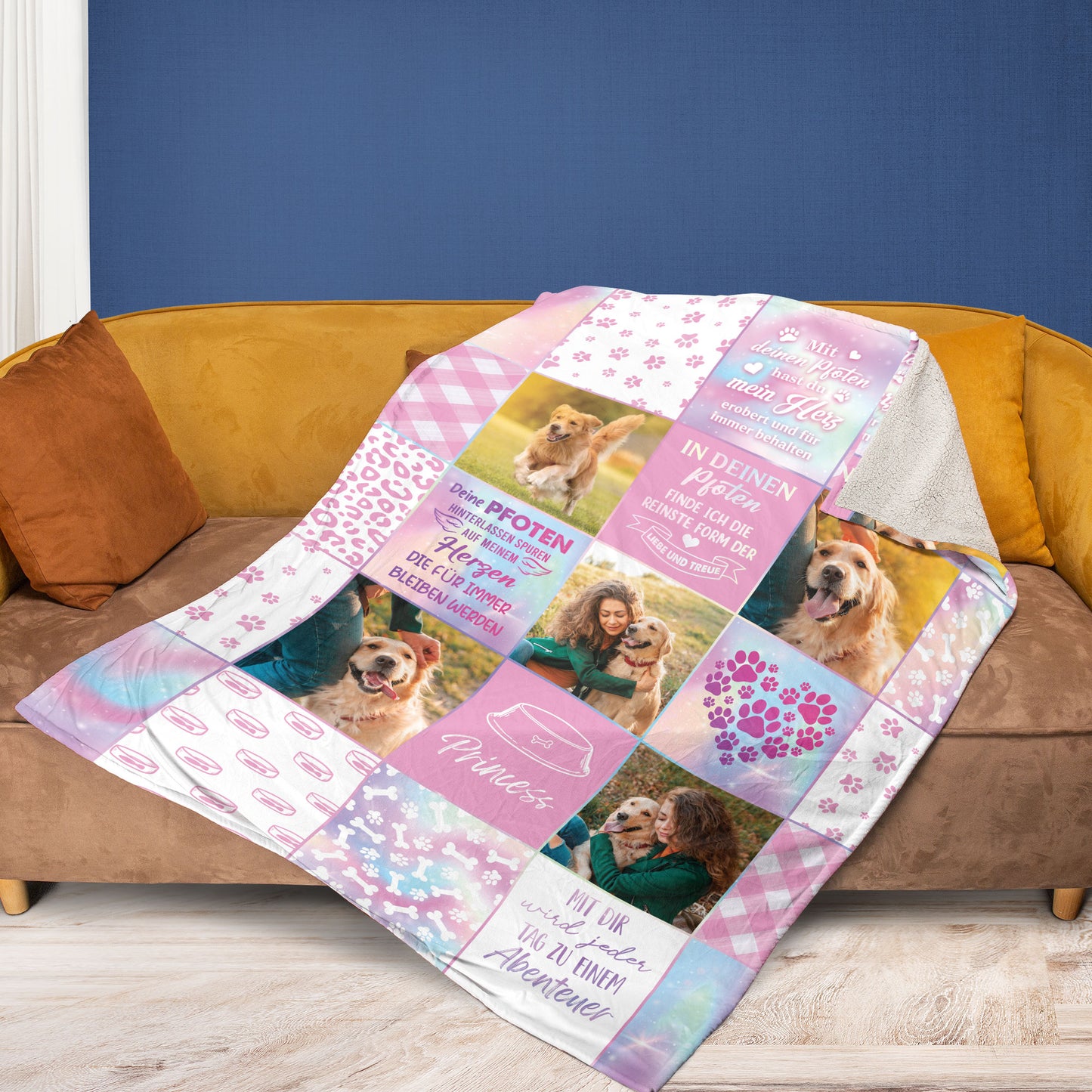 Personalisierte Haustier Hund Katze Decke mit Fotos und Namen - Decke für Tierliebhaber