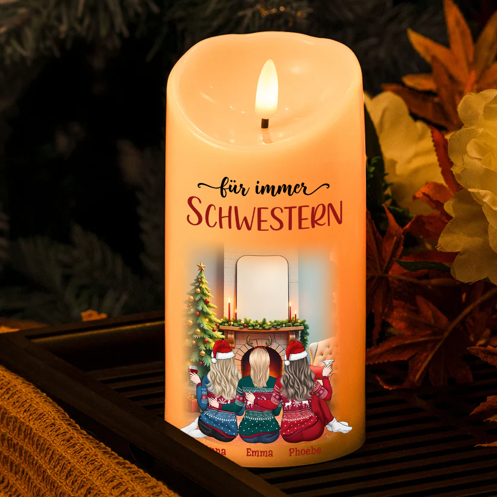 Für immer Schwestern - Personalisierte LED-Kerze für beste Freundinnen - Weihnachtsgeschenk für Besties, Schwestern