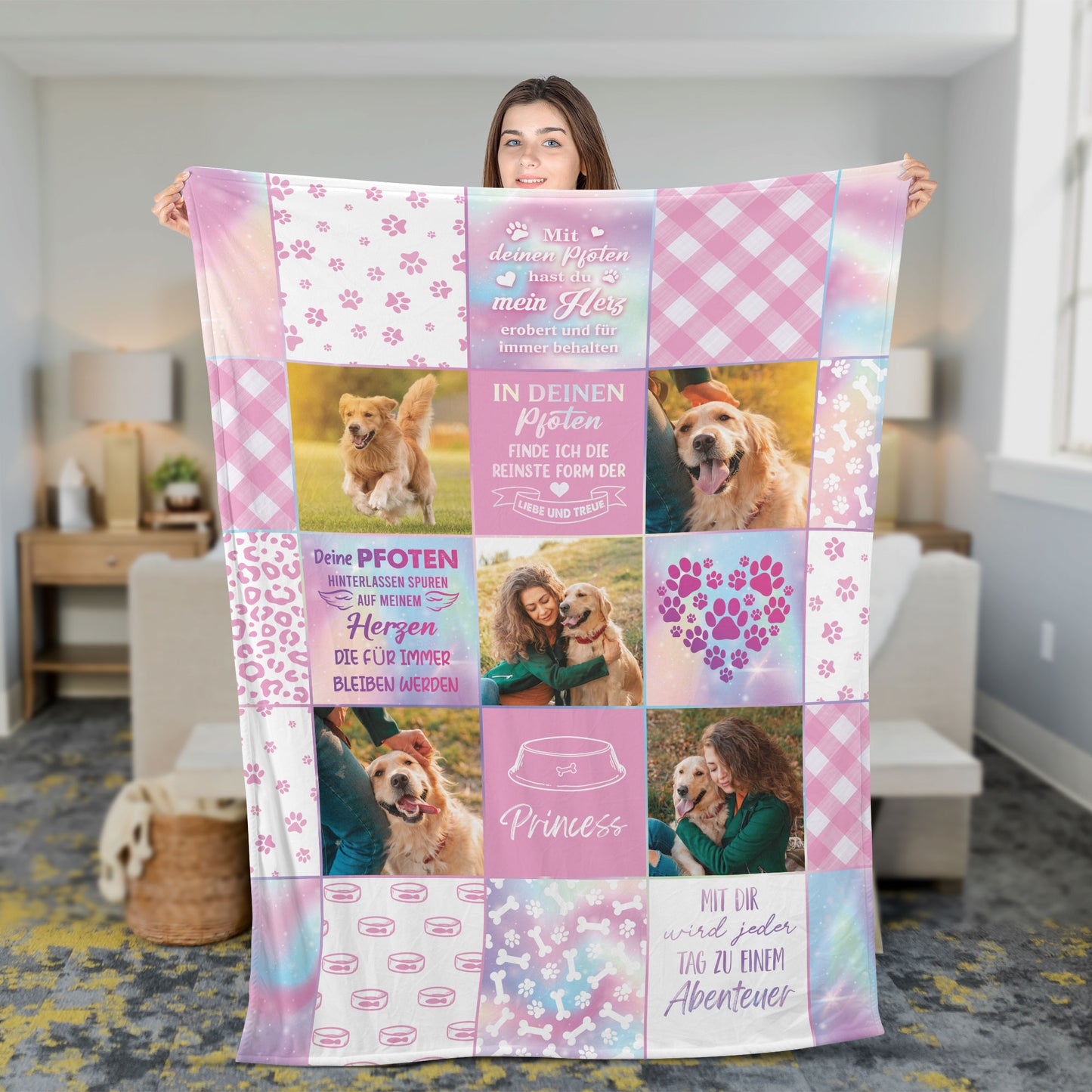 Personalisierte Haustier Hund Katze Decke mit Fotos und Namen - Decke für Tierliebhaber