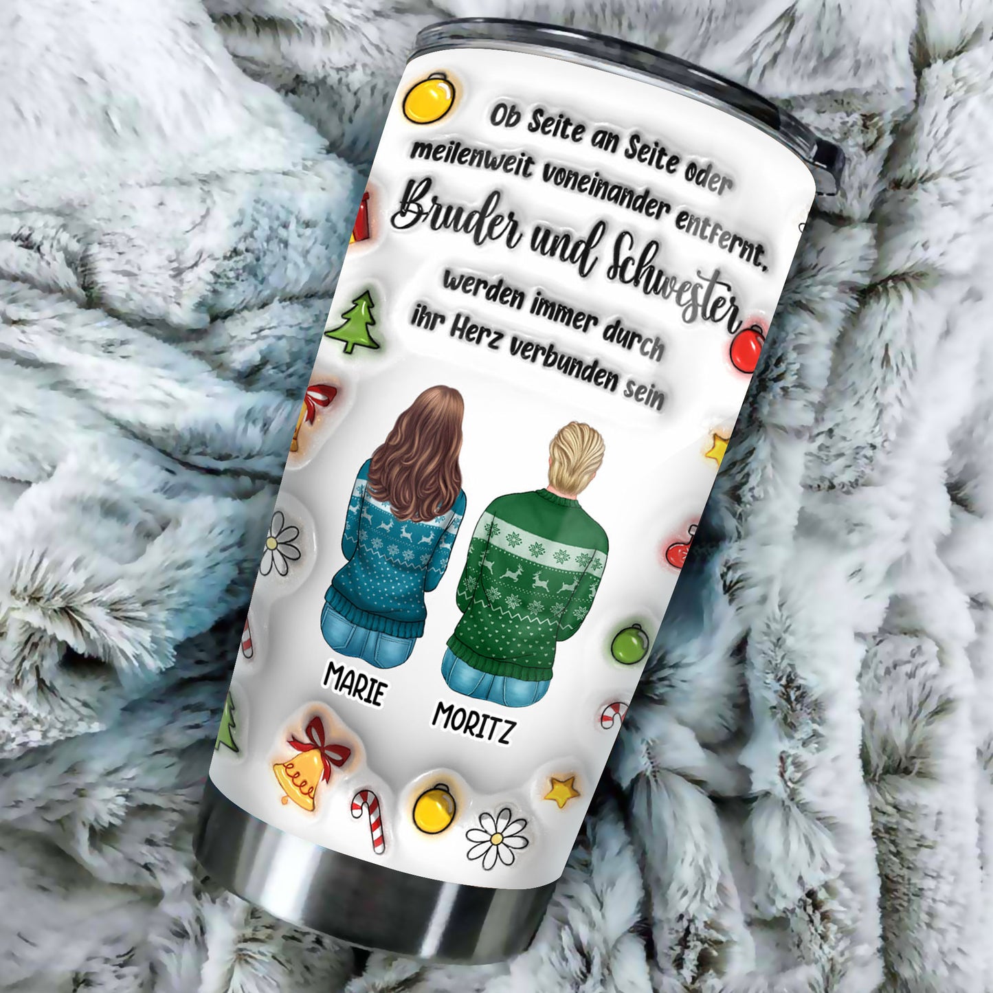 Brüder Schwestern Geschwister Beste Freunde Seite an Seite - Personalisierter 3D-Aufblas-Effekt - Tumbler 20oz Weihnachten