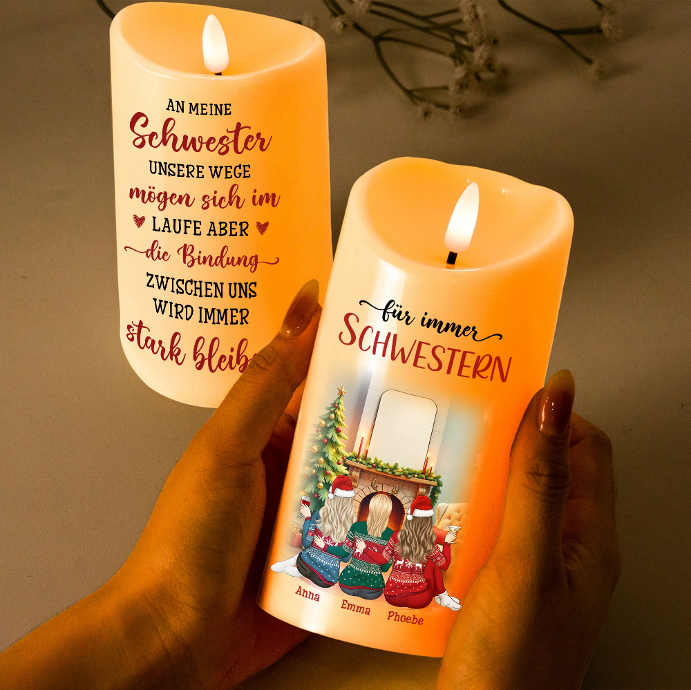 Für immer Schwestern - Personalisierte LED-Kerze für beste Freundinnen - Weihnachtsgeschenk für Besties, Schwestern