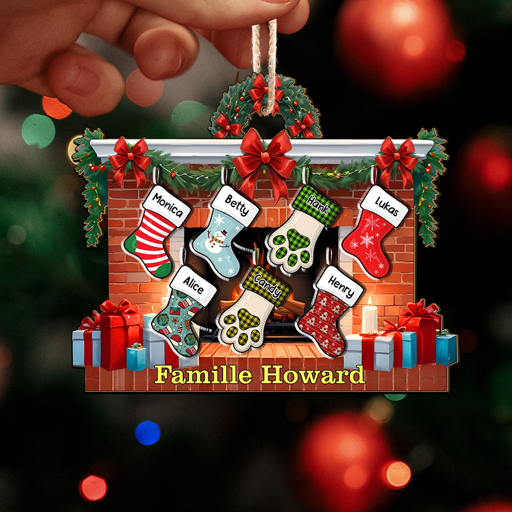 Personalisierter Weihnachtsstrumpf-Ornament - Familien-Weihnachtsdekoration - Strümpfe am Kamin - Weihnachtsgeschenk