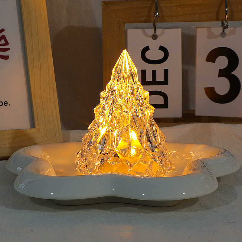 Acryl-Weihnachtsbaum-Nachtlicht, Geschenke für Urlaub, Party, Weihnachten, romantische Tischlampe im Kristall-Stil, Diamant-Design, Mini-Tischdekoration, 8 cm, für Schlafzimmer, Wohn-/Esszimmer, Tischdekoration