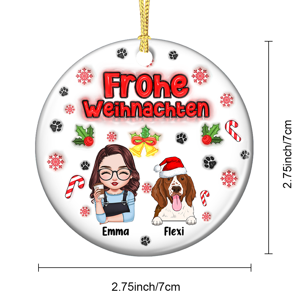 Personalisierte Merry Woofmas Hundemama Ornament - 3D Aufgeblasener Effekt Keramik Weihnachtsornament