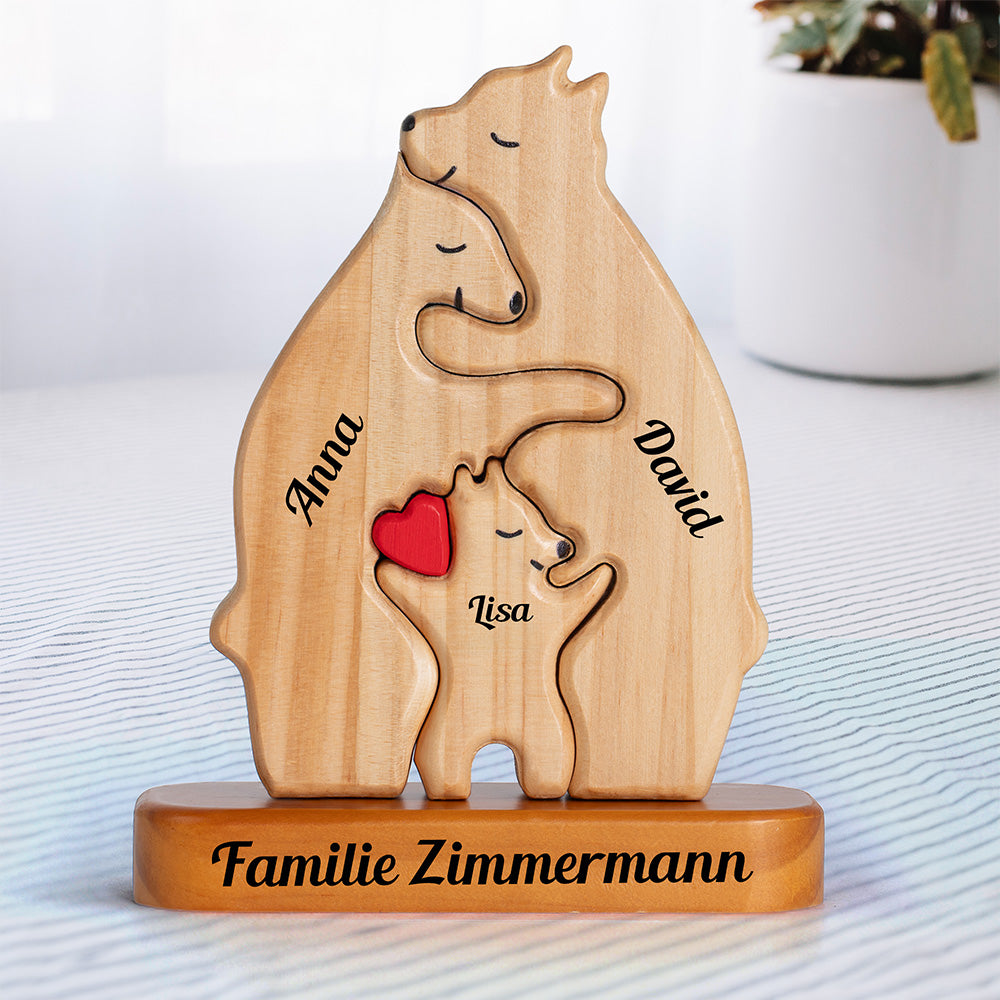 Familienpuzzle Aus Holz - Personalisierte Holzbärenfamilie - Puzzle Holzbärenfamilie - Hölzerne Haustierschnitzereien