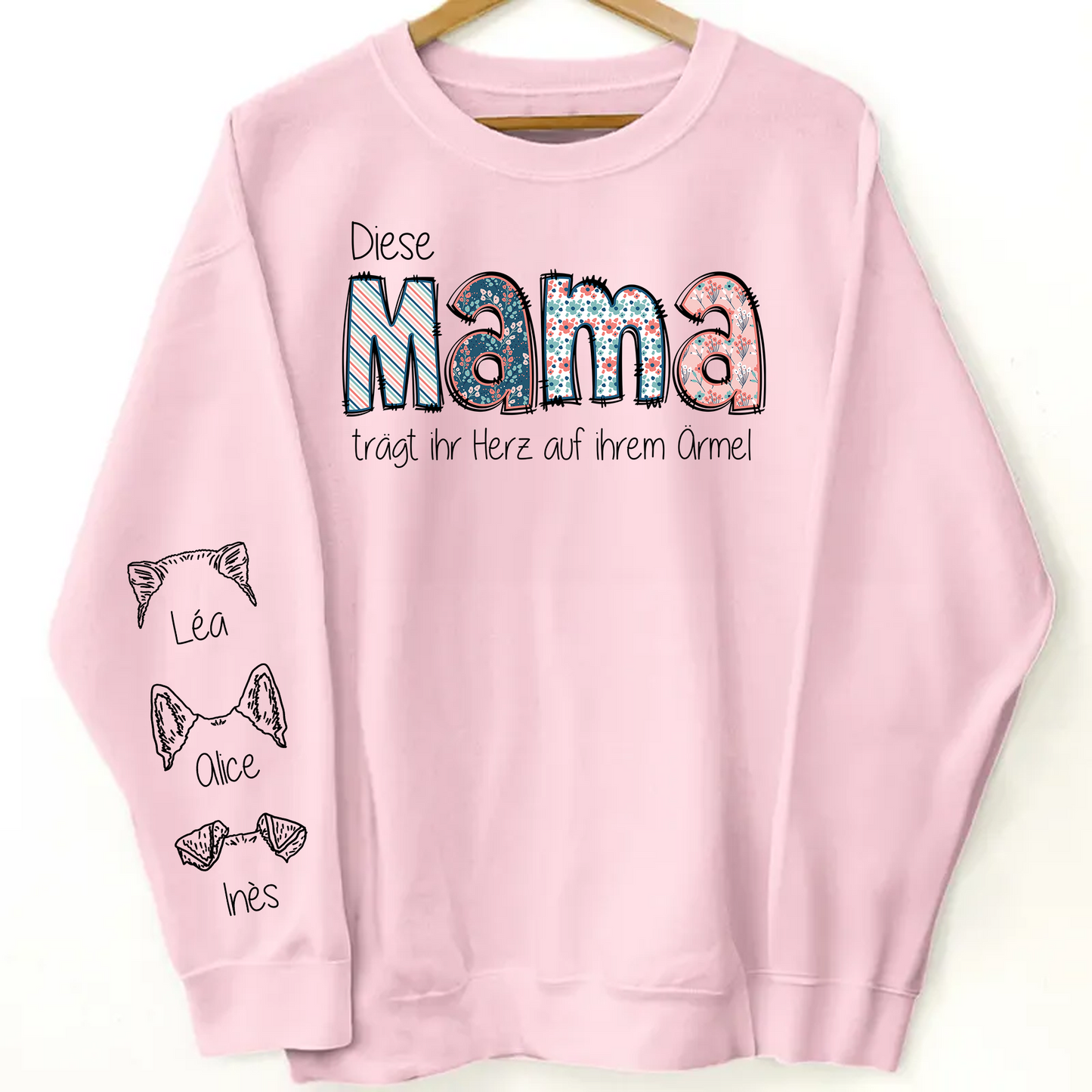 Diese MAMA trägt ihr Herz auf ihrem Ärmel - Personalisierter Pullover - Langarm
