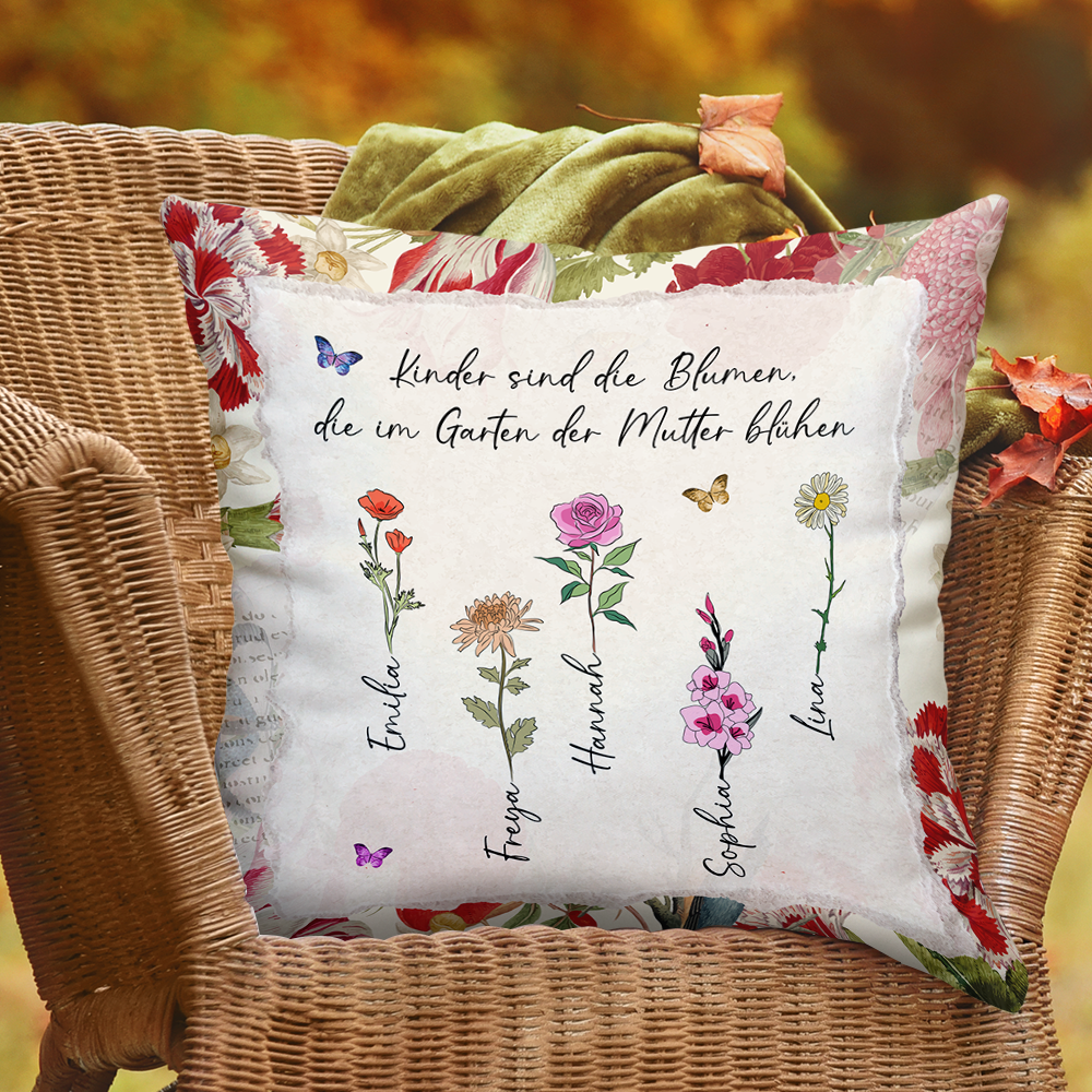 Personalisiertes Vintage Omas Mamas Blumen Kissen - Individuelles Polster Zum Muttertag - Kissen Mit Kindername Personalisiert
