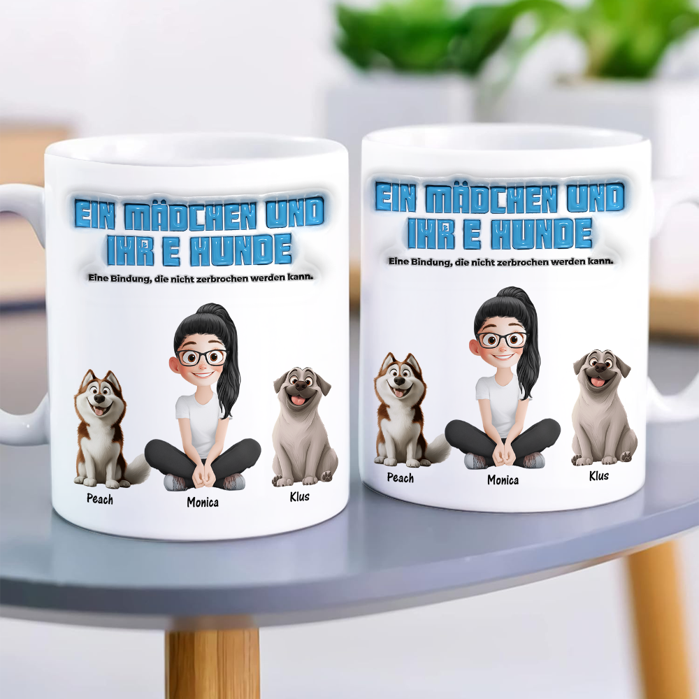 Ein Mädchen und ihre Hunde - Personalisierte 3D-Tasse