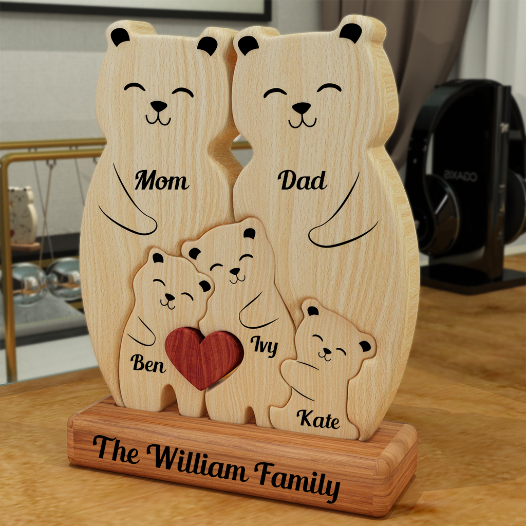 Teddy Familie Bären aus Holz - Puzzle-Holzfamilie - Haustierschnitzereien aus Holz
