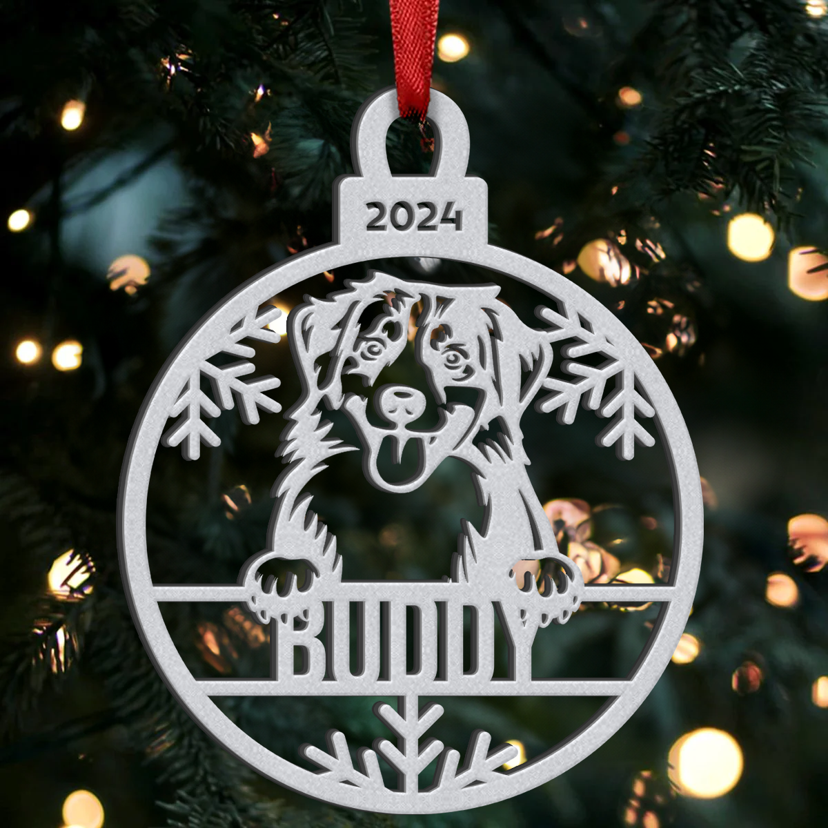 Personalisierte Haustier Metallornamente - Individuelle Hunde- oder Katzenweihnachtsbaum Ornamente - Edelstahlornament