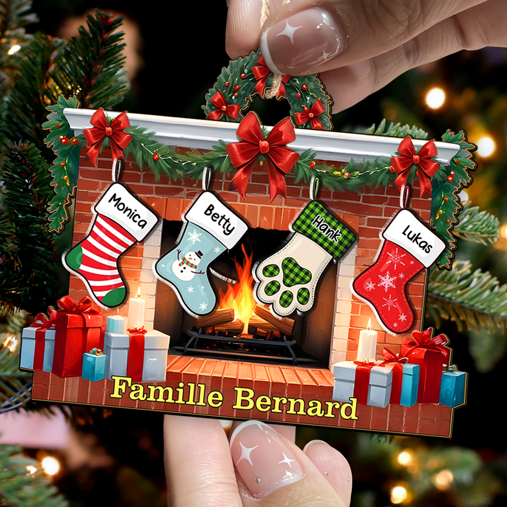 Personalisierter Weihnachtsstrumpf-Ornament - Familien-Weihnachtsdekoration - Strümpfe am Kamin - Weihnachtsgeschenk