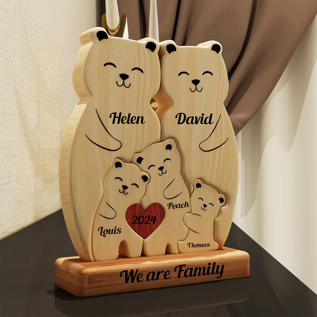 Teddy Familie Bären aus Holz - Puzzle-Holzfamilie - Haustierschnitzereien aus Holz