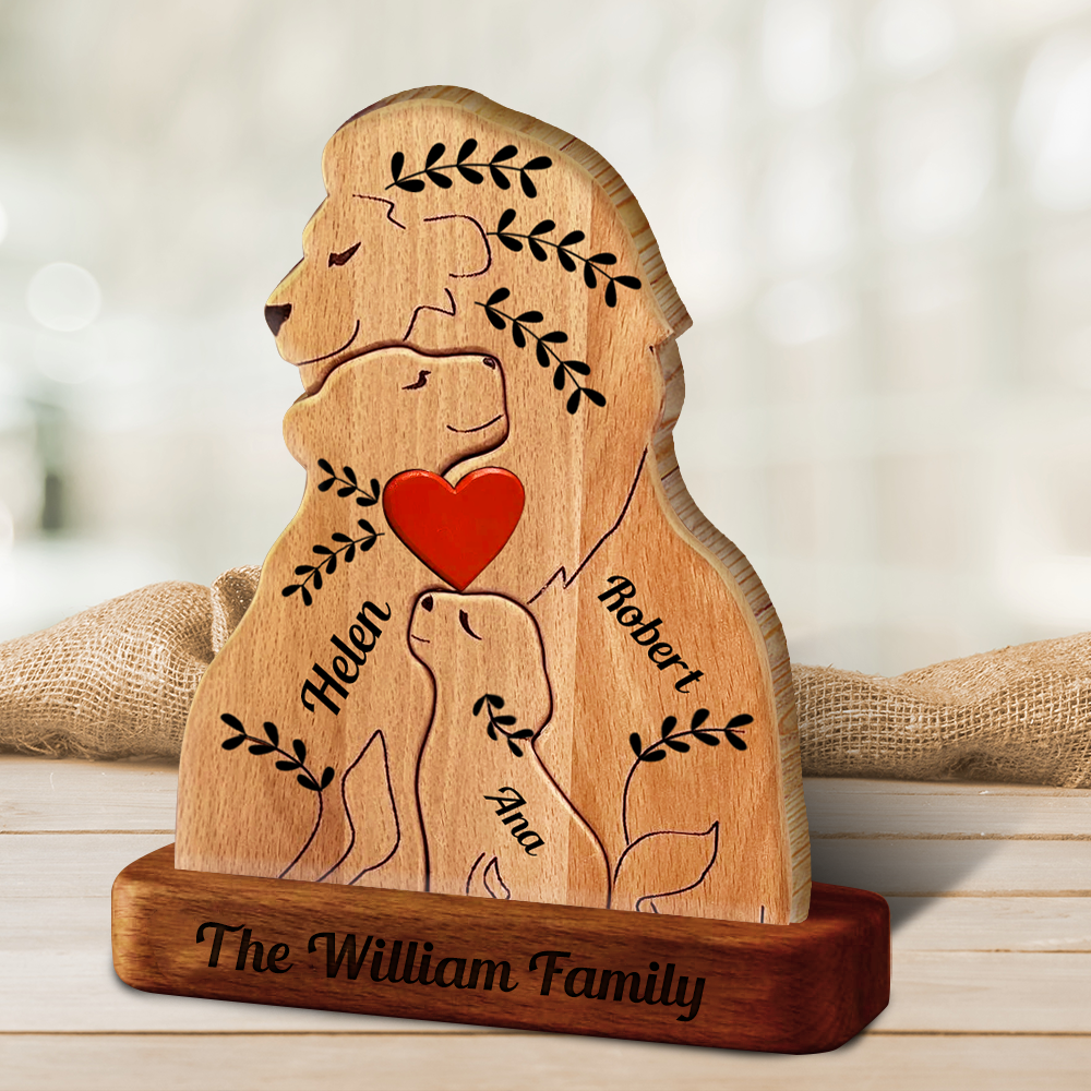 Personalisierte Holzpuzzle mit Löwenfamilie - Holzfamilie - Holzschnitzereien für Haustiere