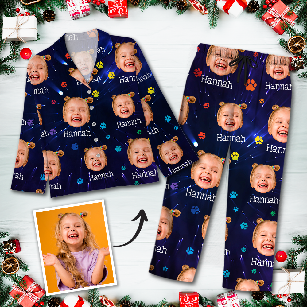 Galaxie-Pyjama-Set - Personalisierte Weihnachtspyjamas mit Hundepfoten-Foto
