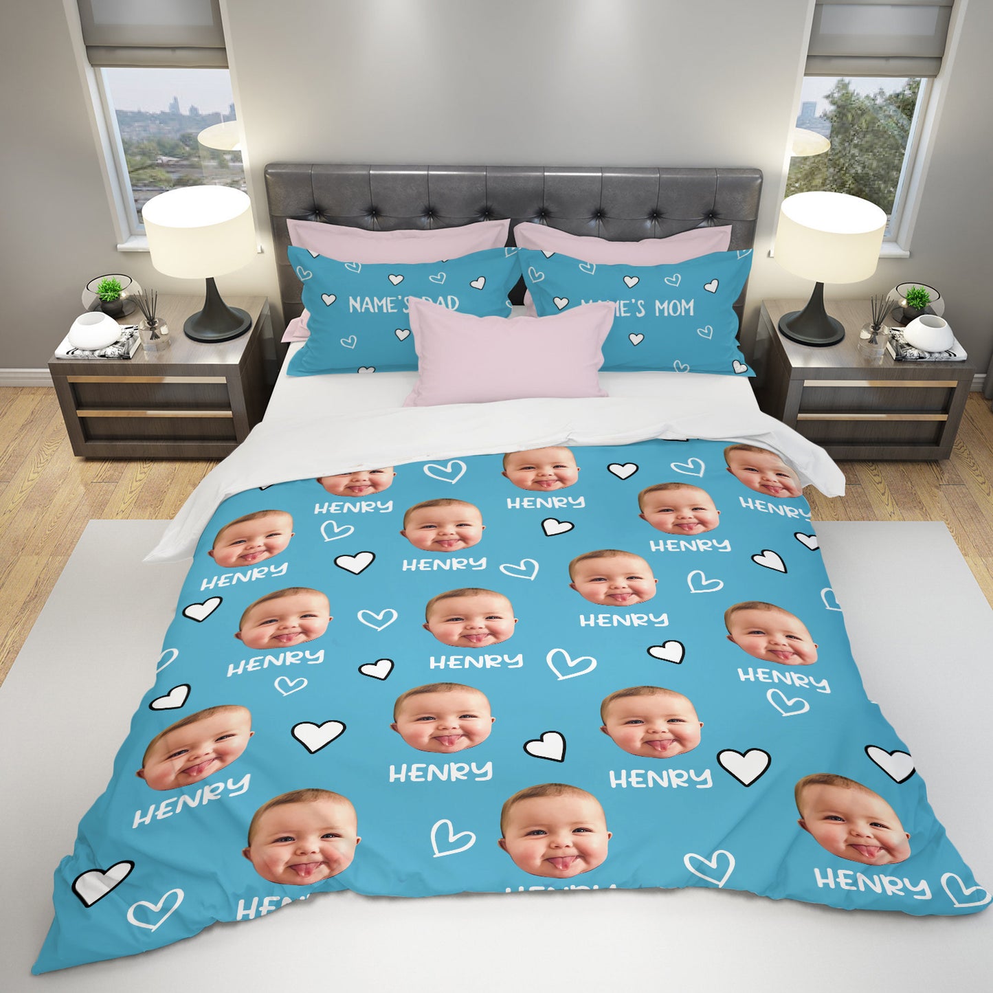 Personalisierte Bettwäsche - Individuelles Fotobettwäsche-Set aus Baumwolle: Bettbezug mit zwei Kissenbezügen